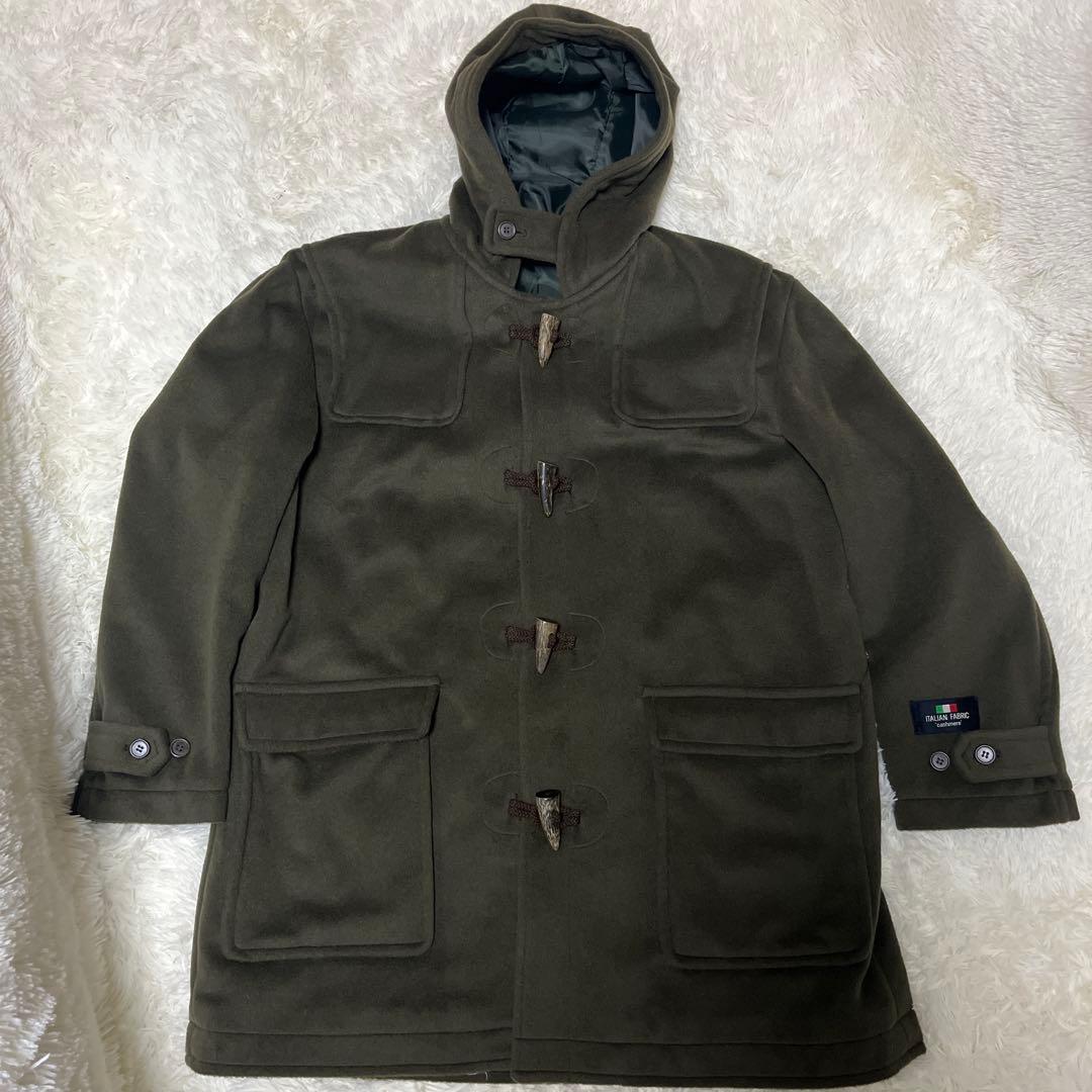 【極上】カシミヤ20% ダッフルコート カーキグリーン M イタリア製生地使用
