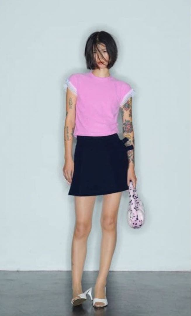 トップス Ans Dotsloevner FRILLED TINY TEE / PINK