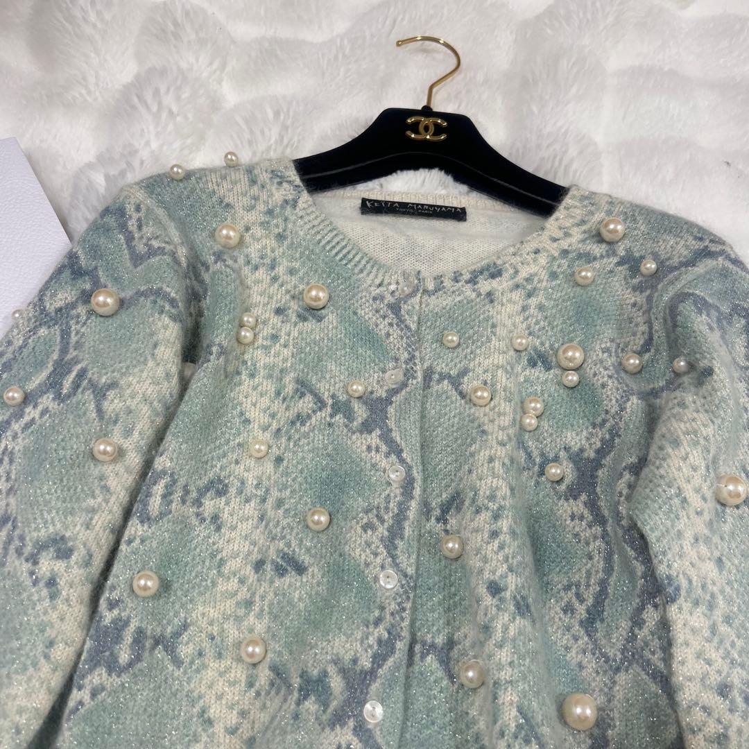 【極美品】ケイタマルヤマ アンゴラ パールカーディガン ラメ 春 水色 M