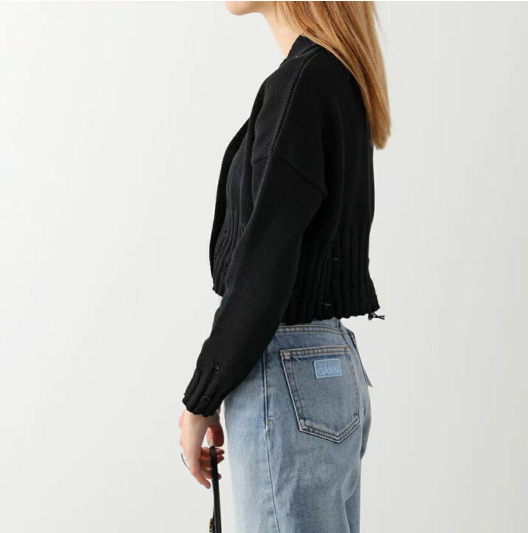 美品　MARNI マルニ カーディガン クロップド丈 刺繍ロゴ ダメージ加工