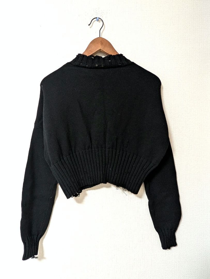 美品　MARNI マルニ カーディガン クロップド丈 刺繍ロゴ ダメージ加工