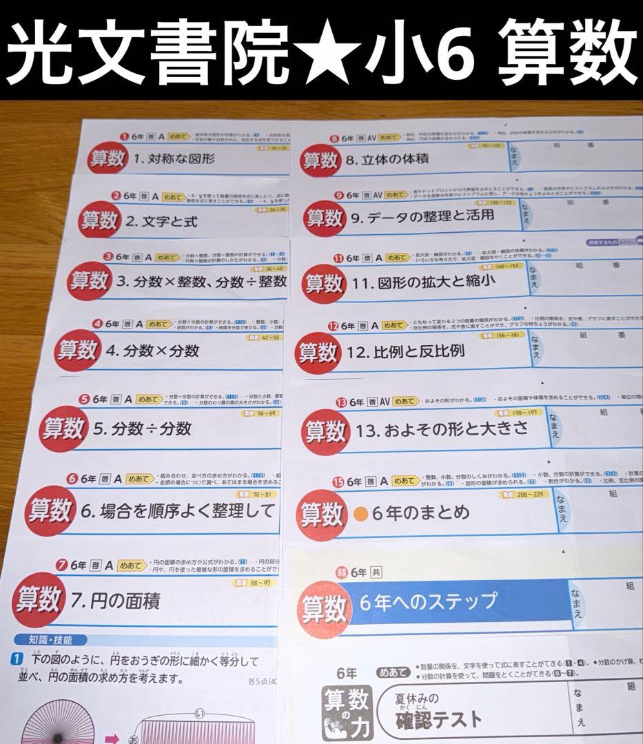 【最新版】小学6年生 算数 カラーテスト 啓林館 光文書院 15枚