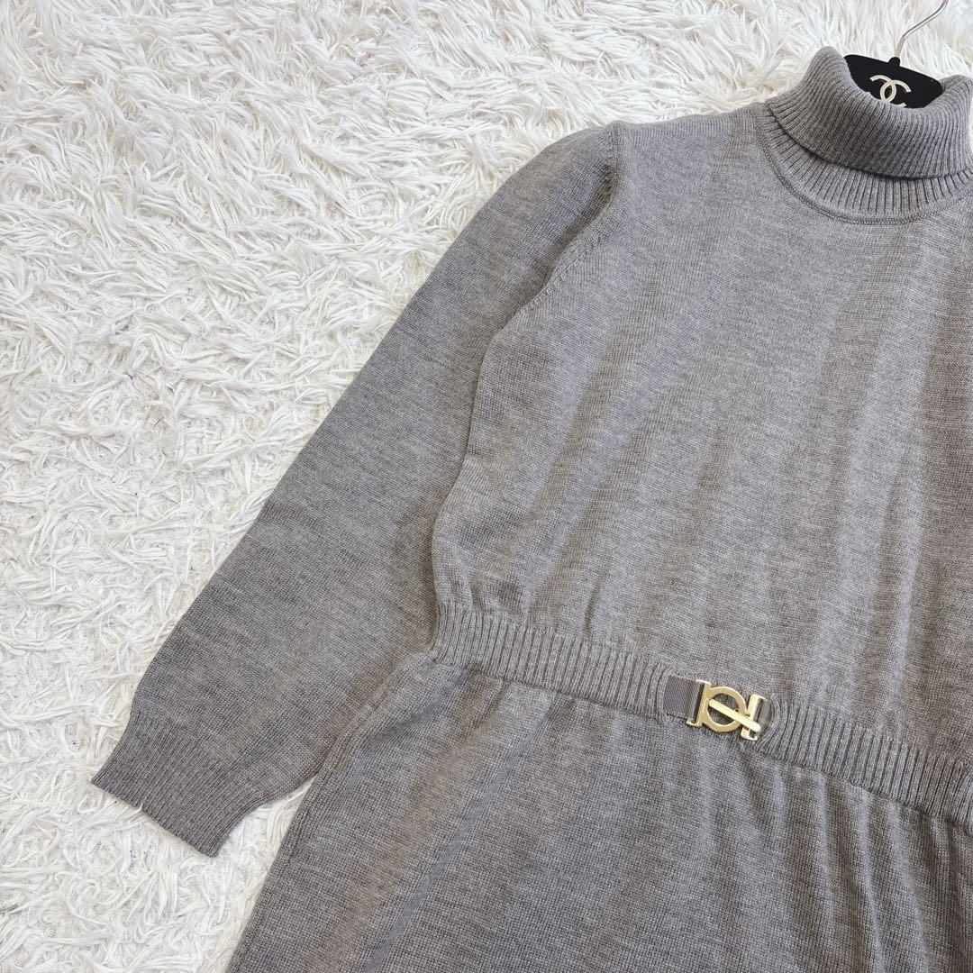 サルヴァトーレフェラガモ ニット タートルネック ワンピース 金具 グレー Ｌ
