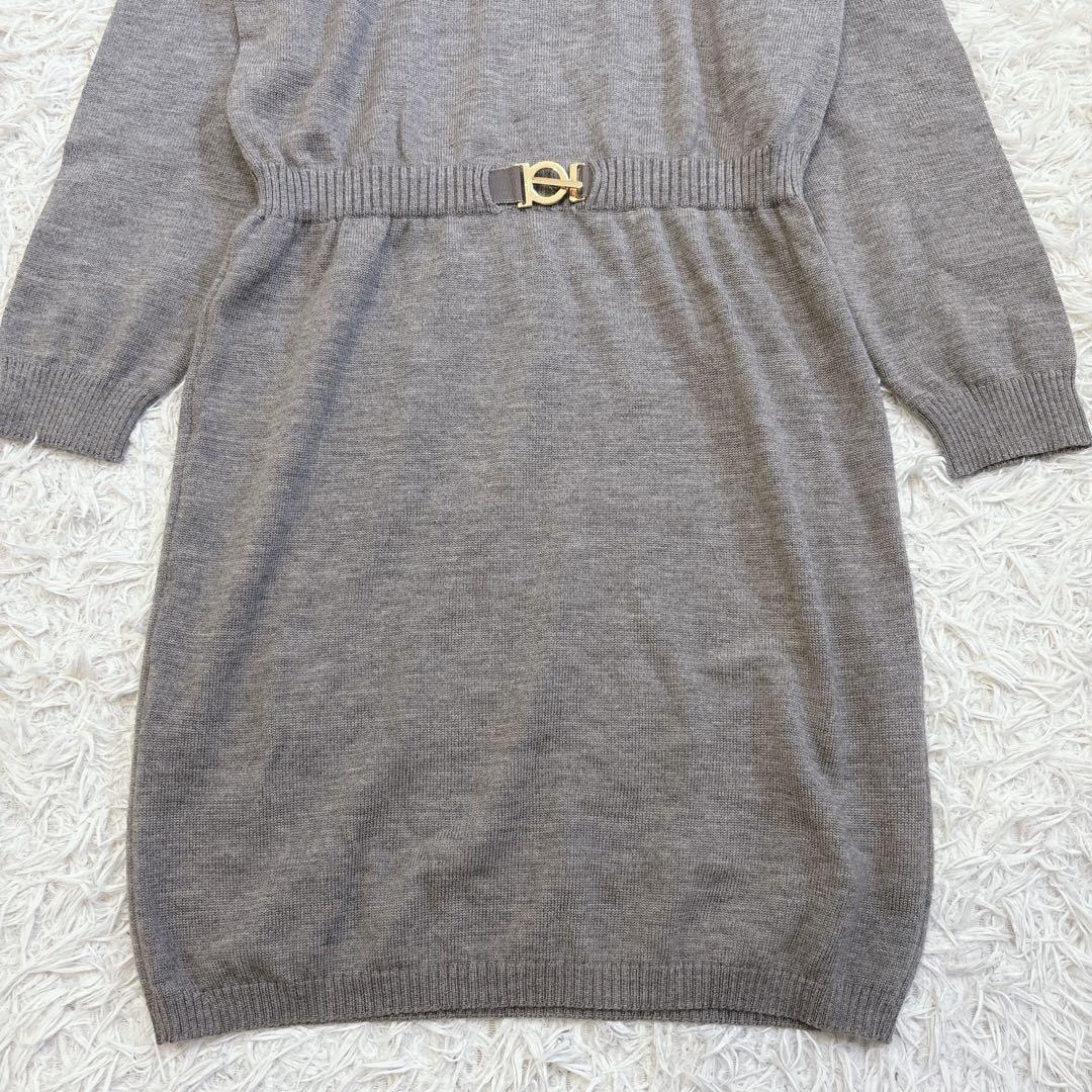 サルヴァトーレフェラガモ ニット タートルネック ワンピース 金具 グレー Ｌ